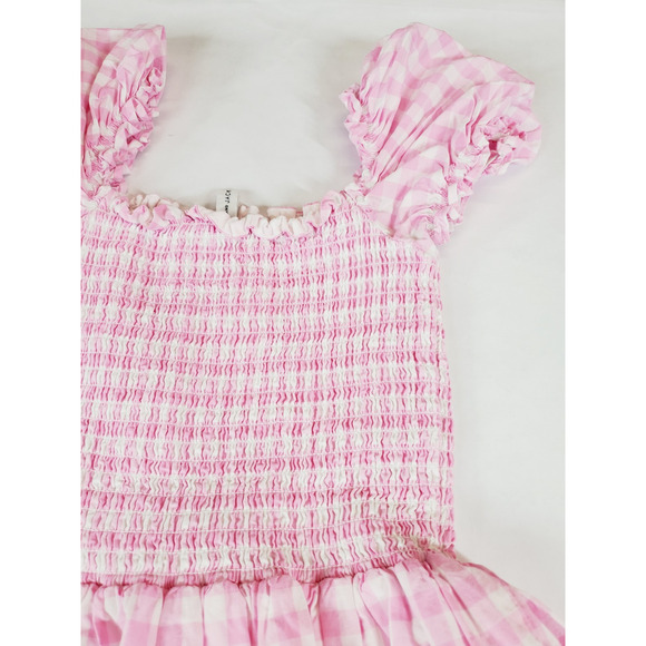 Janie and Jack Girls 12 Gingham Dress Pink White Smocked Puff Sleeve Preppy - Picture 2 of 9
